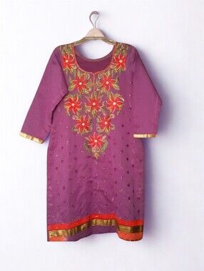 Embroidered Purple Cotton Kurta  - SZXL
